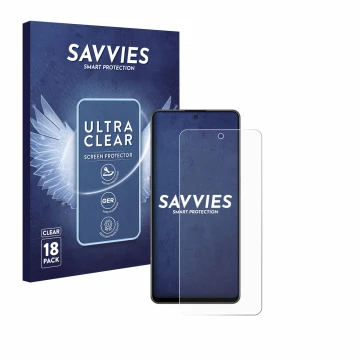 Front side of a product packaging with the brand logo Savvies. Next to it is the device OnePlus Nord CE 3 Lite shown with the 