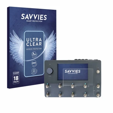 Front side of a product packaging with the brand logo Savvies. Next to it is the device Neural DSP Quad Cortex shown with the 