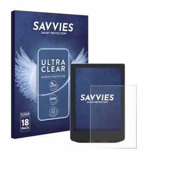 Front side of a product packaging with the brand logo Savvies. Next to it is the device Vivlio Light HD shown with the corresp