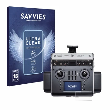 Front side of a product packaging with the brand logo Savvies. Next to it is the device Graupner MC-32ex shown with the corres