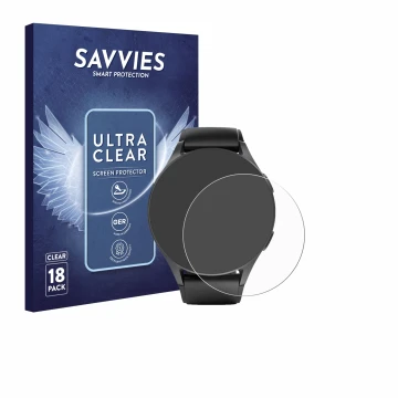 Front side of a product packaging with the brand logo Savvies. Next to it is the device Hama 8900 (42 mm) shown with the corre