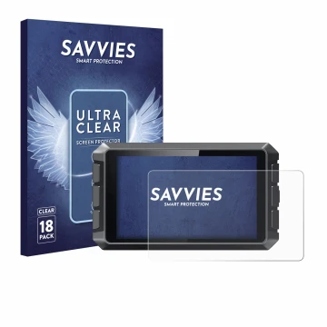 Front side of a product packaging with the brand logo Savvies. Next to it is the device Creality Sonic Pad shown with the corr