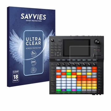 Front side of a product packaging with the brand logo Savvies. Next to it is the device Akai Force shown with the correspondin