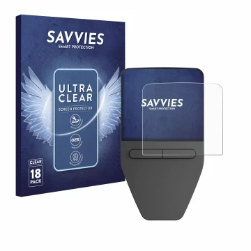 Front side of a product packaging with the brand logo Savvies. Next to it is the device Trezor Safe 3 shown with the correspon