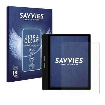 Front side of a product packaging with the brand logo Savvies. Next to it is the device Bigme B751C shown with the correspondi