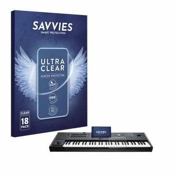 Front side of a product packaging with the brand logo Savvies. Next to it is the device KORG Pa5X shown with the corresponding