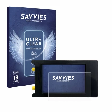 Front side of a product packaging with the brand logo Savvies. Next to it is the device LiteVNA 64 shown with the correspondin