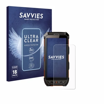Front side of a product packaging with the brand logo Savvies. Next to it is the device iDTronic C9 RED shown with the corresp