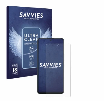 Front side of a product packaging with the brand logo Savvies. Next to it is the device Infinix GT 20 Pro shown with the corre