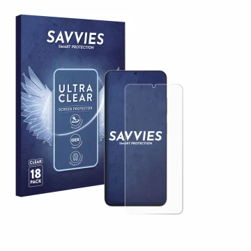Front side of a product packaging with the brand logo Savvies. Next to it is the device Blackview Oscal Tiger 10 shown with th