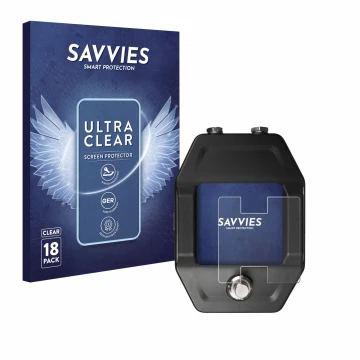Front side of a product packaging with the brand logo Savvies. Next to it is the device Shure GLXD16+ shown with the correspon
