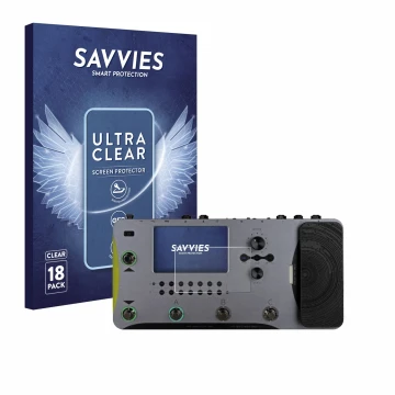 Front side of a product packaging with the brand logo Savvies. Next to it is the device Mooer GE1000 shown with the correspond
