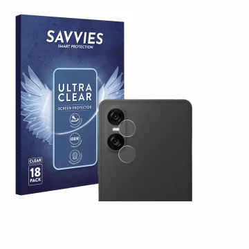 Front side of a product packaging with the brand logo Savvies. Next to it is the device Sony Xperia 10 VI (ONLY Camera Lens) s
