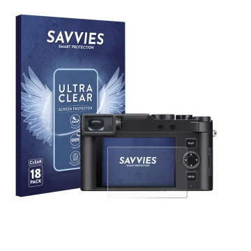 Front side of a product packaging with the brand logo Savvies. Next to it is the device Leica D-Lux 8 shown with the correspon