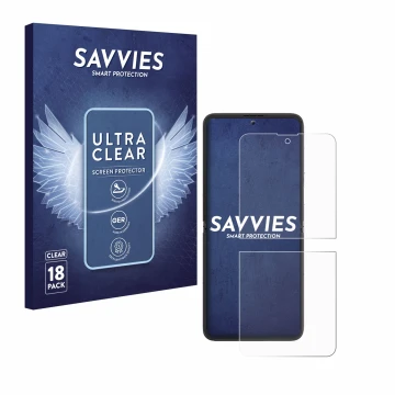 Front side of a product packaging with the brand logo Savvies. Next to it is the device Blackview Hero 10 (Front display) show