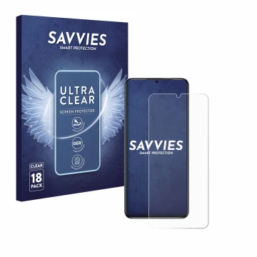 Front side of a product packaging with the brand logo Savvies. Next to it is the device Oukitel C50 shown with the correspondi