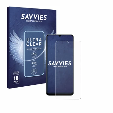 Front side of a product packaging with the brand logo Savvies. Next to it is the device realme C61 shown with the correspondin