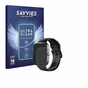 Front side of a product packaging with the brand logo Savvies. Next to it is the device Uaue T60 1.91