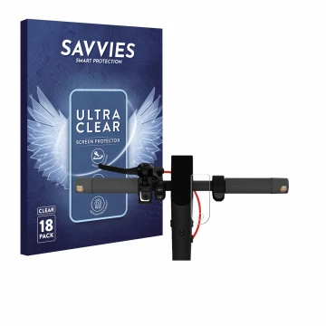 Front side of a product packaging with the brand logo Savvies. Next to it is the device Xiaomi Mi 4 Lite E-Scooter (2nd Gen.) 