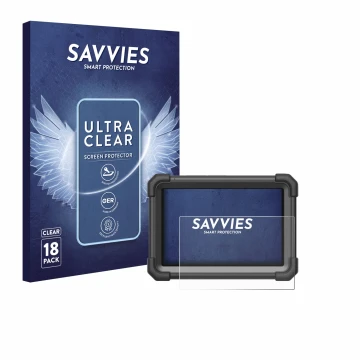 Front side of a product packaging with the brand logo Savvies. Next to it is the device Launch X-431 Pro Dyno shown with the c
