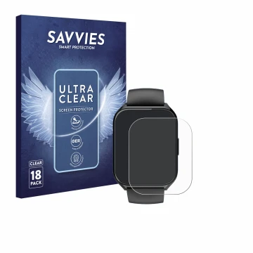 Front side of a product packaging with the brand logo Savvies. Next to it is the device Aycy MT65 1.85