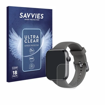 Front side of a product packaging with the brand logo Savvies. Next to it is the device AcclaFit P5 1.85
