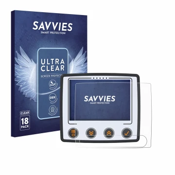 Front side of a product packaging with the brand logo Savvies. Next to it is the device Skytraxx 5 Mini shown with the corresp