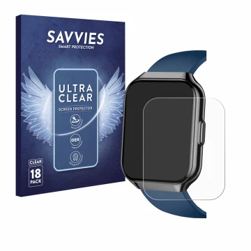 Front side of a product packaging with the brand logo Savvies. Next to it is the device QCOQ P98 1.96