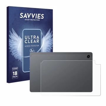 Front side of a product packaging with the brand logo Savvies. Next to it is the device Alldocube iPlay 60 Mini Pro (Back) sho