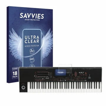 Front side of a product packaging with the brand logo Savvies. Next to it is the device KORG Pa4x shown with the corresponding