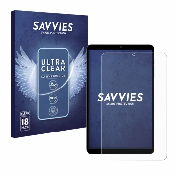 Front side of a product packaging with the brand logo Savvies. Next to it is the device Alldocube iPlay 60 mini Turbo shown wi