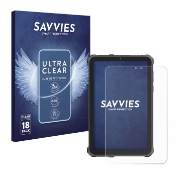 Front side of a product packaging with the brand logo Savvies. Next to it is the device Oukitel RT3 Pro shown with the corresp