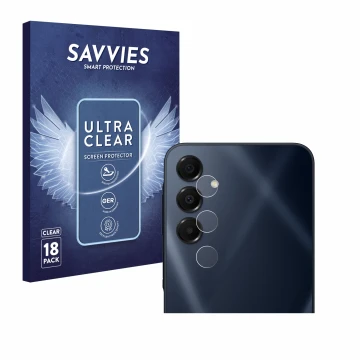Front side of a product packaging with the brand logo Savvies. Next to it is the device Samsung Galaxy A16 5G (ONLY Camera Len