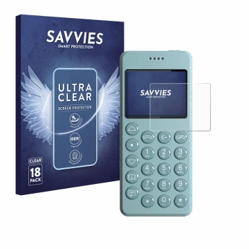 Front side of a product packaging with the brand logo Savvies. Next to it is the device Punkt MP02 shown with the correspondin