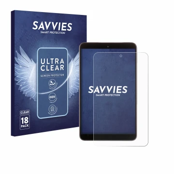 Front side of a product packaging with the brand logo Savvies. Next to it is the device Nokia T10 (portrait) shown with the co
