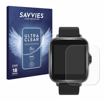 Front side of a product packaging with the brand logo Savvies. Next to it is the device Denver SWC-156 shown with the correspo