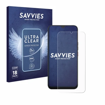 Front side of a product packaging with the brand logo Savvies. Next to it is the device Volla Phone 22 shown with the correspo