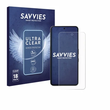 Front side of a product packaging with the brand logo Savvies. Next to it is the device Nothing Phone (3a) Pro shown with the 