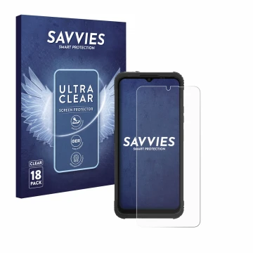 Front side of a product packaging with the brand logo Savvies. Next to it is the device AGM H Max shown with the corresponding