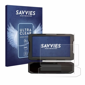 Front side of a product packaging with the brand logo Savvies. Next to it is the device Honda NT 1100 2021 shown with the corr