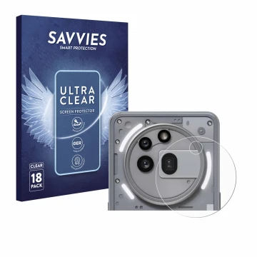 Front side of a product packaging with the brand logo Savvies. Next to it is the device Nothing Phone (3a) Pro (ONLY Camera Le