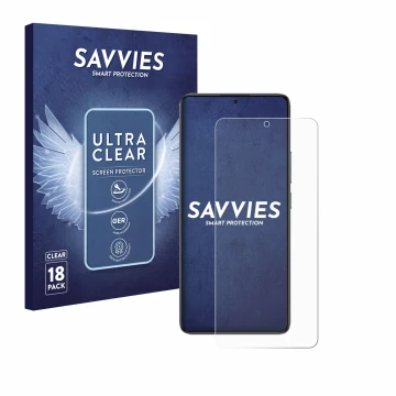 Front side of a product packaging with the brand logo Savvies. Next to it is the device Xiaomi Poco F7 Ultra shown with the co