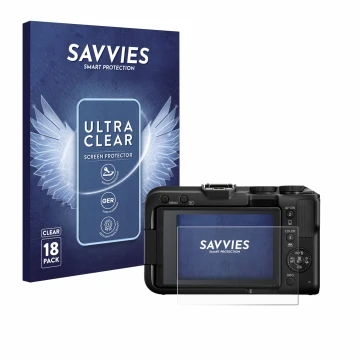 Front side of a product packaging with the brand logo Savvies. Next to it is the device Canon EOS R50 V shown with the corresp