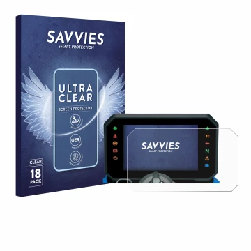 Front side of a product packaging with the brand logo Savvies. Next to it is the device Suzuki GSX-8S 2025 shown with the corr