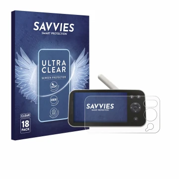 Front side of a product packaging with the brand logo Savvies. Next to it is the device Philips Avent SCD973/26 shown with the