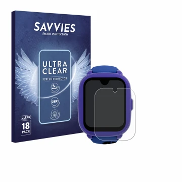 Front side of a product packaging with the brand logo Savvies. Next to it is the device SaveFamily Iconic Plus 2 4G shown with