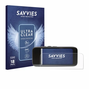 Front side of a product packaging with the brand logo Savvies. Next to it is the device Peterson StroboClip HD shown with the 