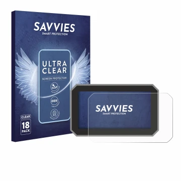 Front side of a product packaging with the brand logo Savvies. Next to it is the device Honda Forza 2025 shown with the corres