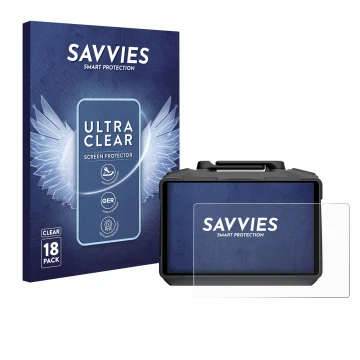 Front side of a product packaging with the brand logo Savvies. Next to it is the device DJI RC Pro 2 shown with the correspond