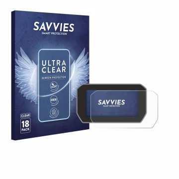 Front side of a product packaging with the brand logo Savvies. Next to it is the device Ducati V4 Rally (2024) shown with the 